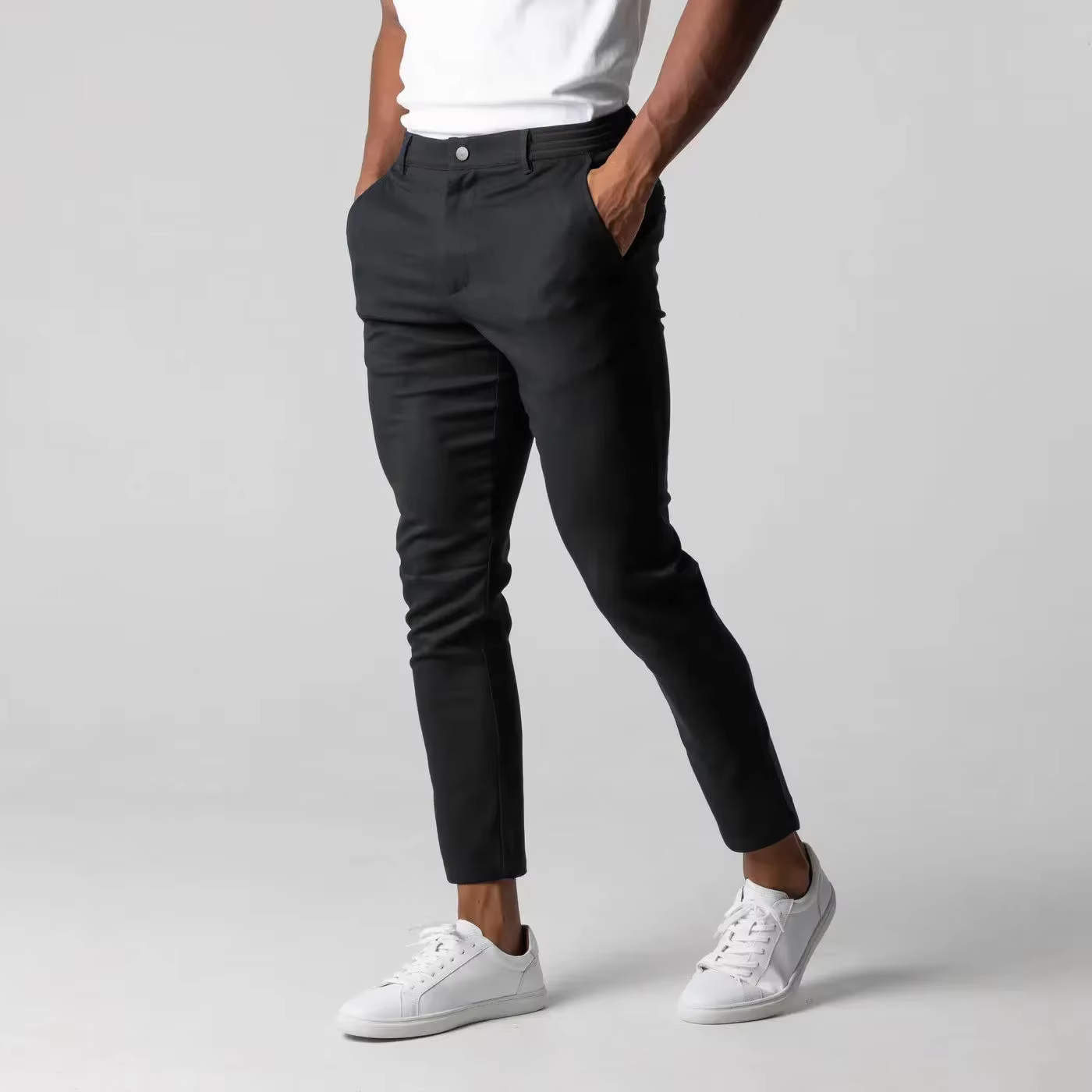 Chinos actifs pantalons longs confortables pour hommes, élégants, coupe cintrée, longueur cheville,