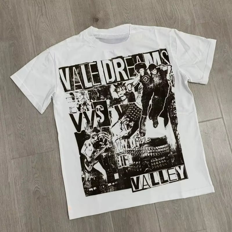 Été Vintage imprimé Vale Forever imprimé coton T-Shirt rétro Valley série confortable mode à manches