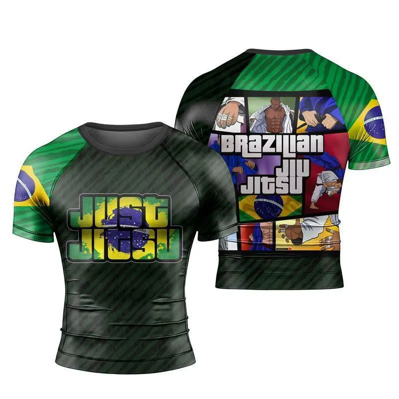 T-shirt de sport à manches courtes pour hommes BJJ, maillot brésilien, idéal pour le grappling, la g