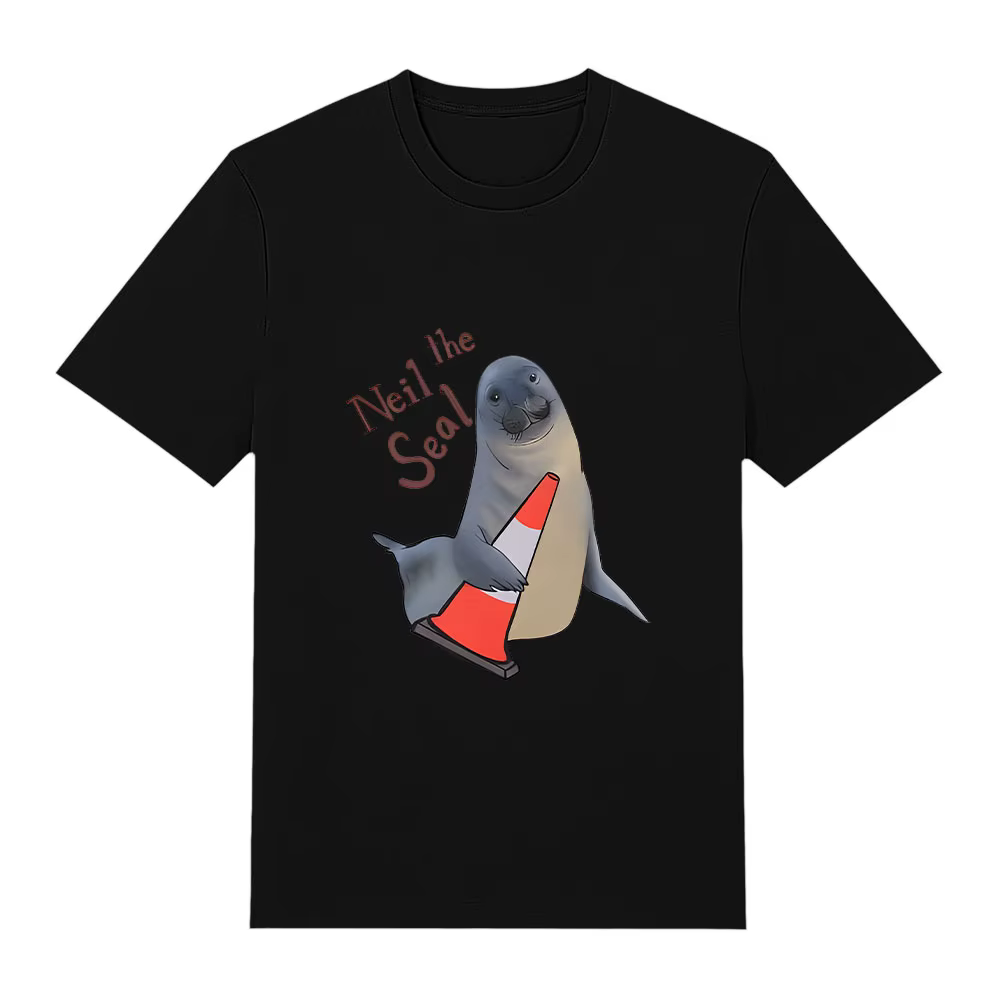 Neil The Seal T-shirt surdimensionné en pur coton, imprimé de dessins animés, vêtements tendance, ét