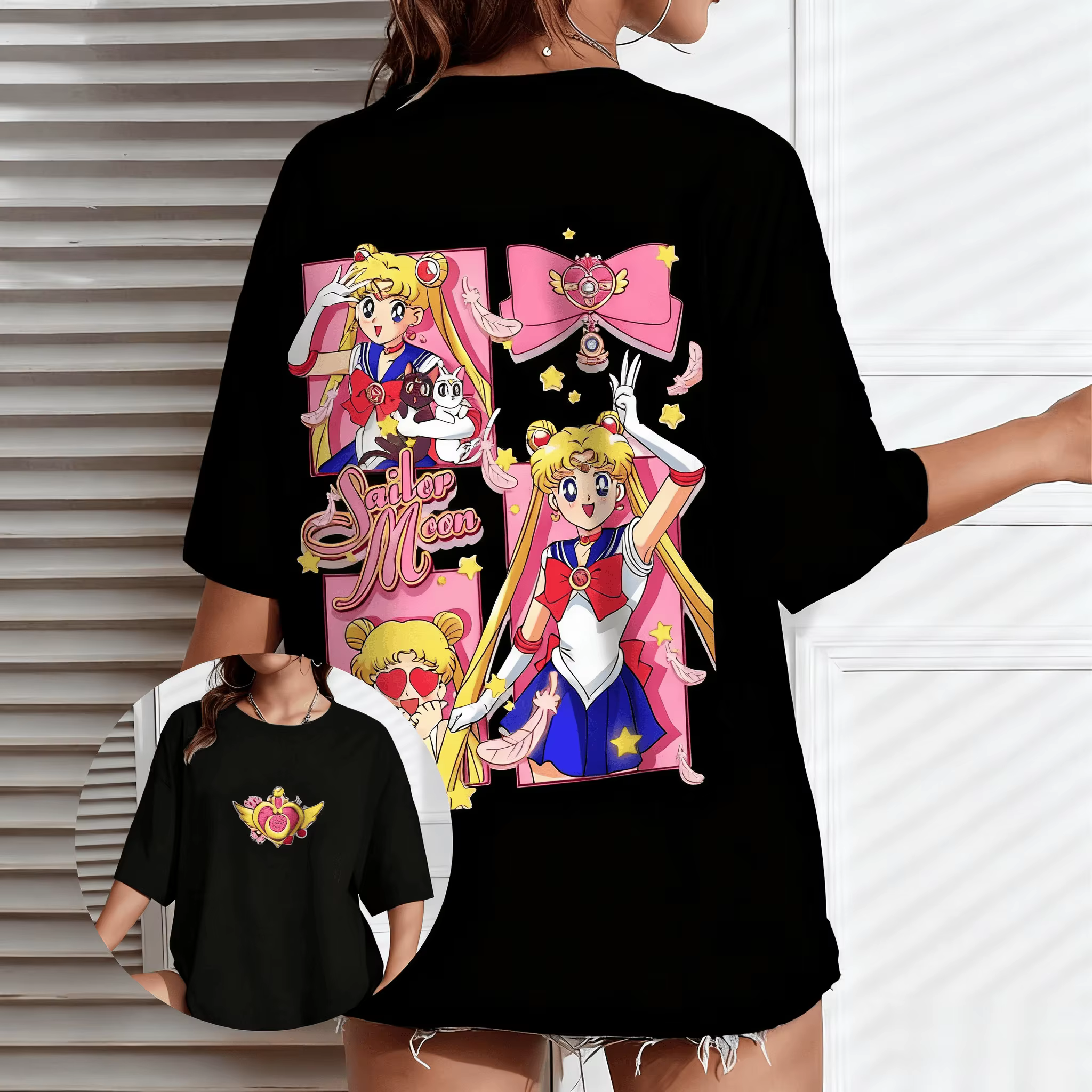 T-shirt Sailor Moon Anime pour homme et femme, haut décontracté à manches courtes, imprimé dessin an