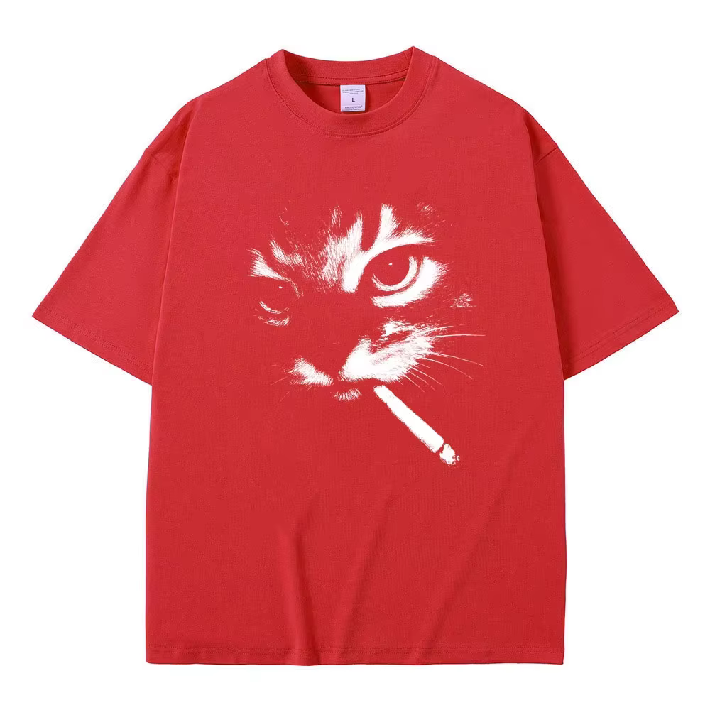 Mème drôle fumer chat visage graphique T-shirts hommes femmes décontracté coton Vintage T-shirts hom