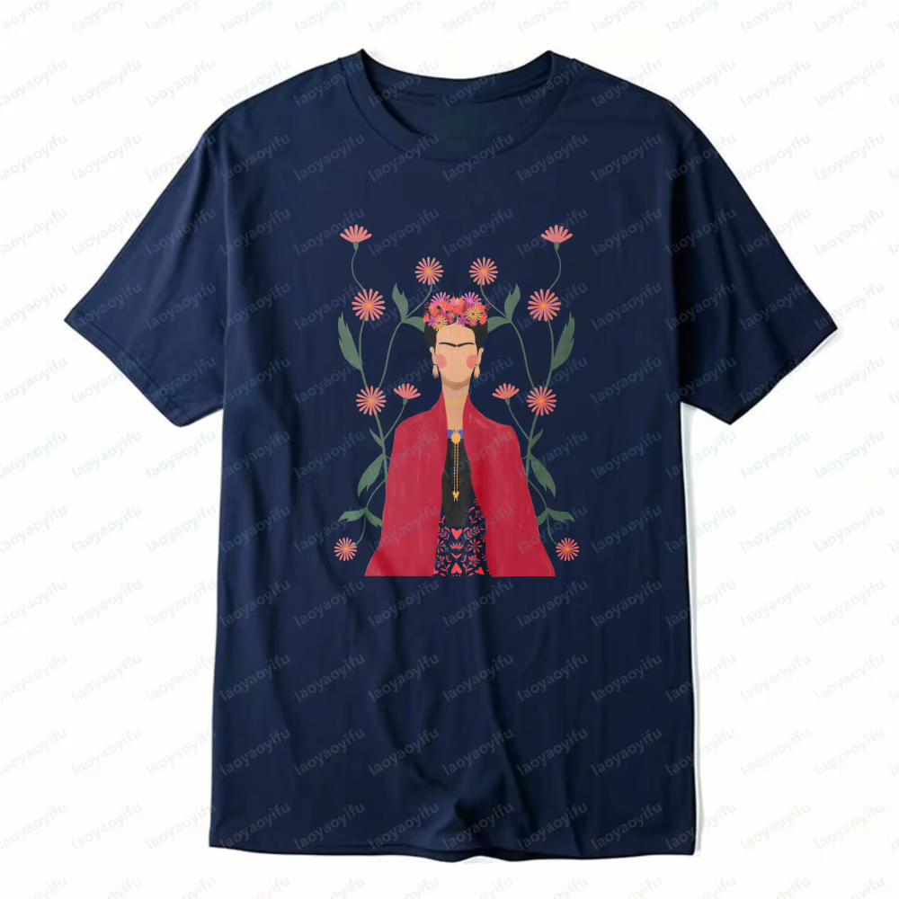 T-shirt en coton unisexe style bohème Frida Kahlo, motif floral artistique, élément floral, mode déc