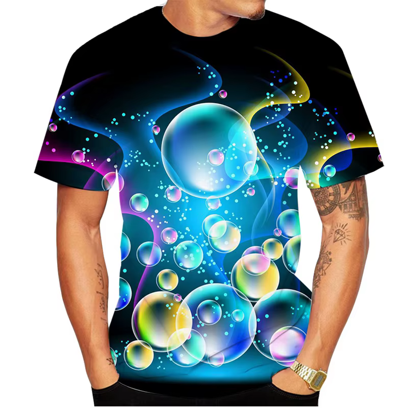 T-shirt à motif de bulles arc-en-ciel pour hommes, Économie College en 3D colorés, Économie d'été dé