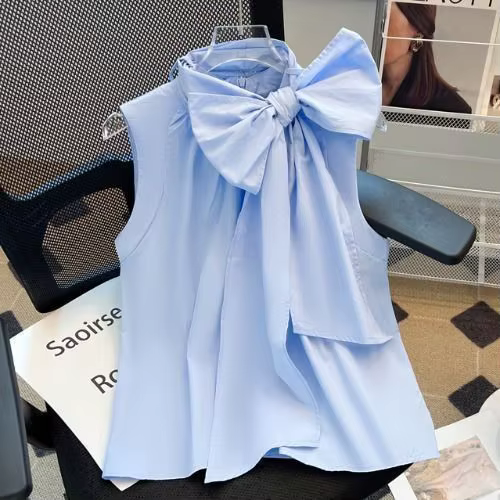 Chemisier blanc pour femmes 2025 Blusas Mujer De Moda pansement nœud sans manches chemises amples mo
