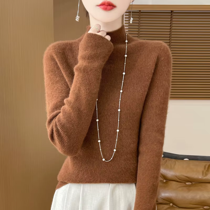 Half-high Striped Sweater for Women One-line Ready-to-wear Seamless Bottoming Shirt for Women Slim L