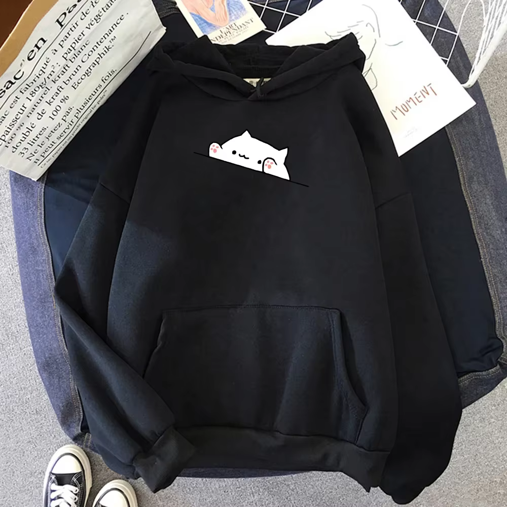 Sweat à capuche pour hommes, pull ample, décontracté, imprimé de chat de dessin animé, mode, Style c