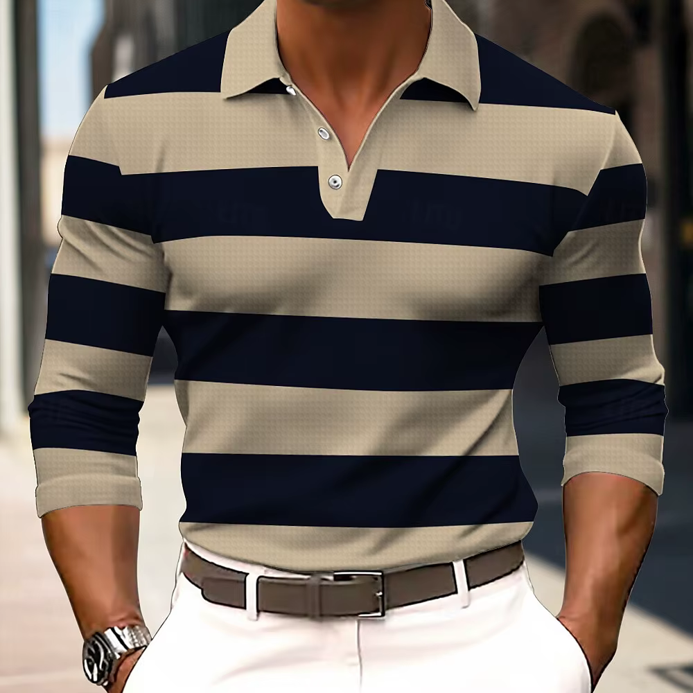 Polo de Rugby rayé à manches longues pour hommes, chemise à revers, sport décontracté, extérieur, bu