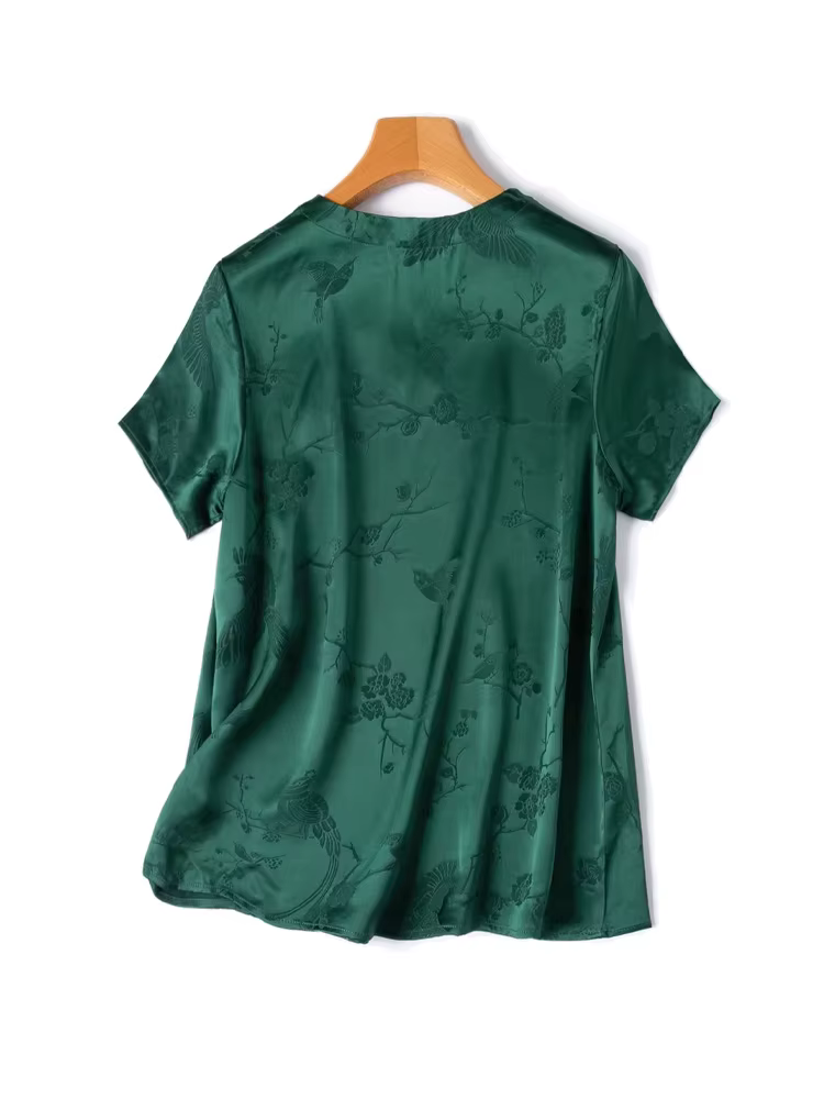 SuyaDream, T-shirt uni pour femme, 100% soie véritable, col en V, tissu jacquard, tee-shirt d'été ch