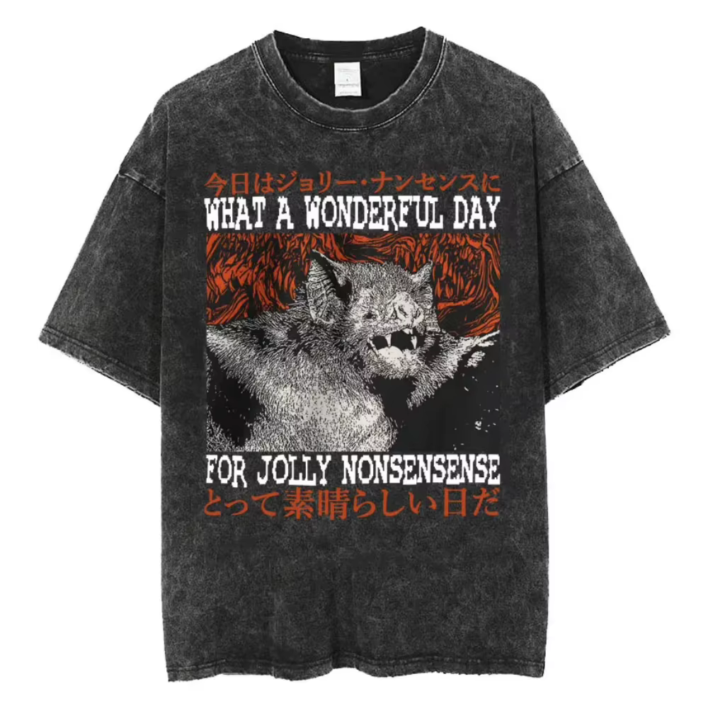 T-shirt japonais vintage délavé à motif Rat Amare Box No Thoughts Head Empty, décontracté, unisexe, 