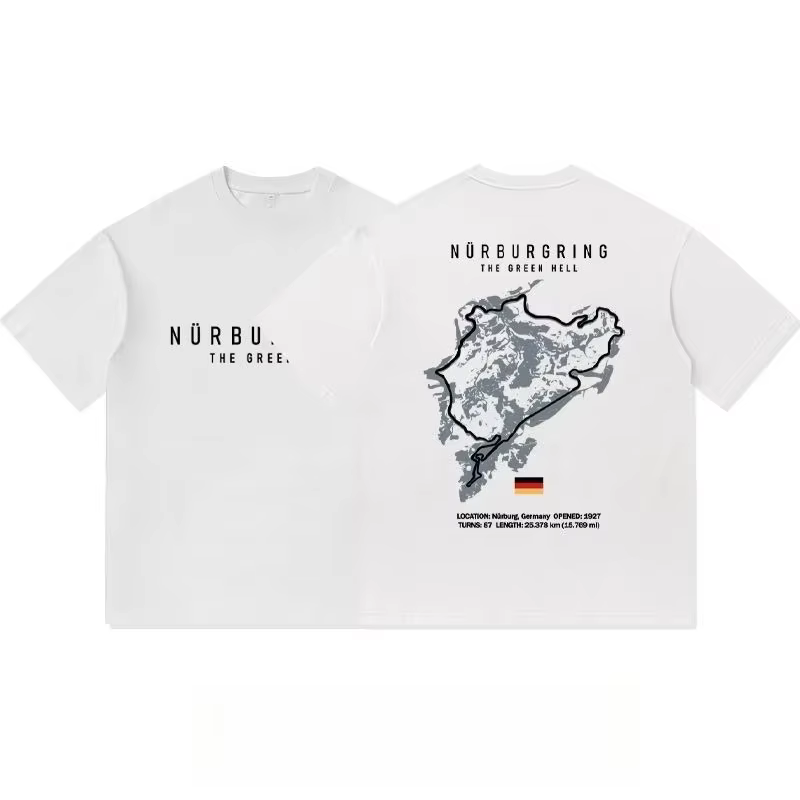 T-shirt à manches courtes en pur coton imprimé avec la carte du circuit North Loop pour hommes, vête