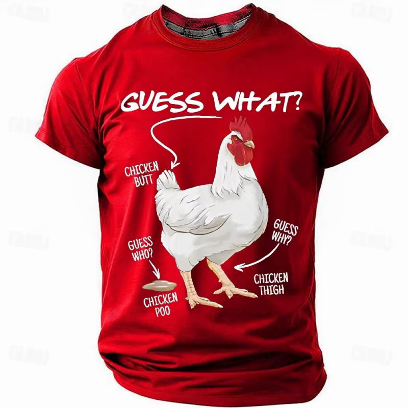 T-shirt humoristique pour homme avec impression 3D de poulet « Guess What », col rond, coupe ample, 