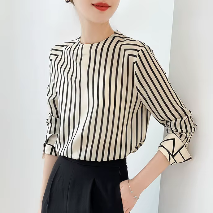 Mode luxe dames chemise France style femme impression blouse à manches longues hauts blusa mujer