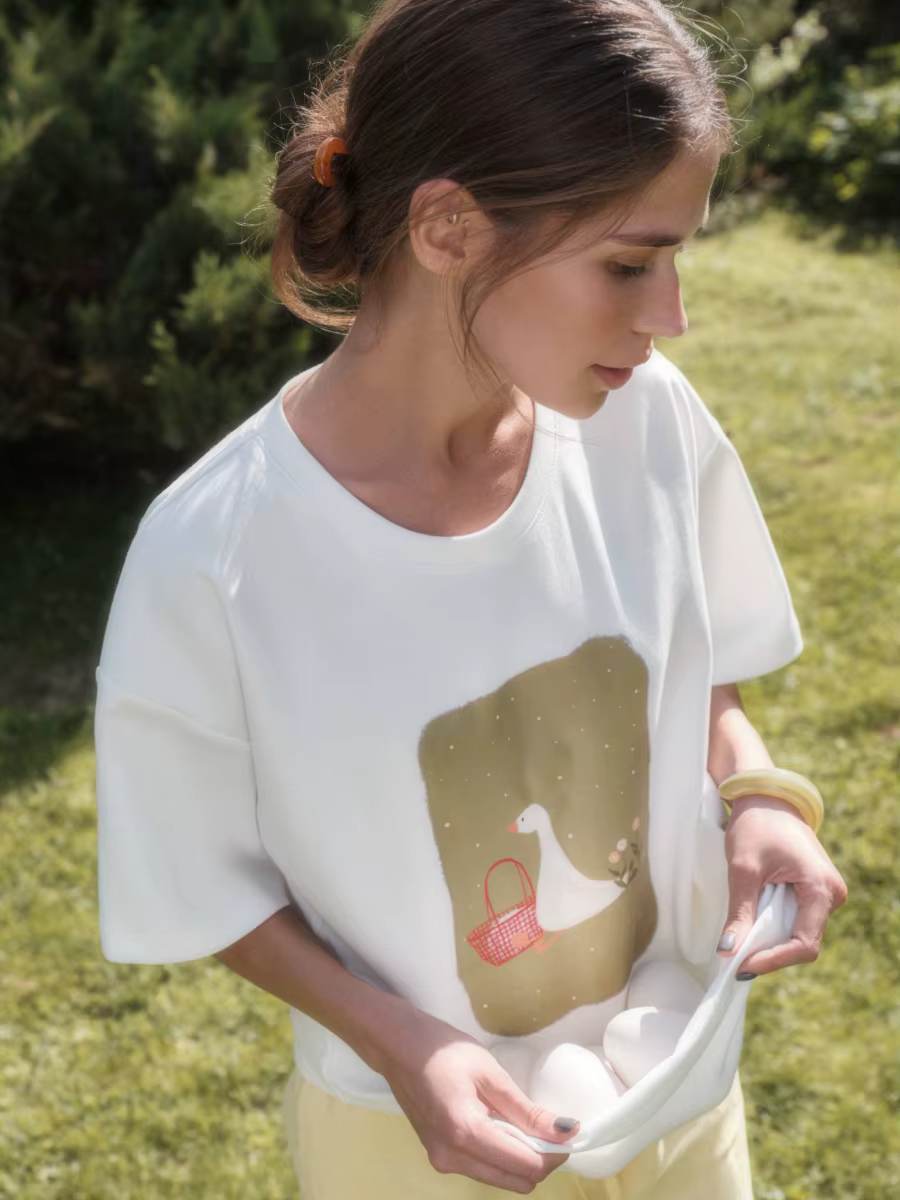 T-shirt imprimé 100 % coton pour femme, style décontracté vintage, mode hip-hop, coupe ample, 230 g/