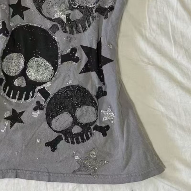 Américain rétro Hottie T-shirt rue sous-culture crâne impression t-shirts Punk gothique T-shirt femm
