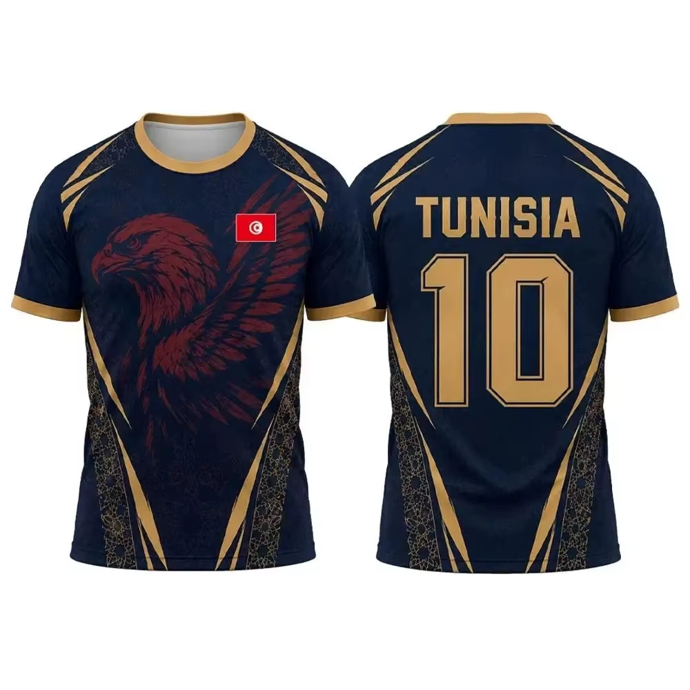 Maillot imprimé drapeau tunisien 2026, impression 3D, respirant, séchage rapide, style familial pour