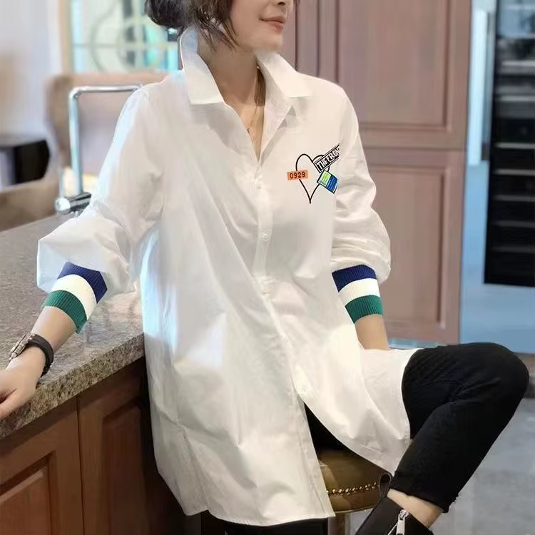 Chemisier blanc ample à manches longues pour femme, col rabattu, nouvelle collection printemps-autom