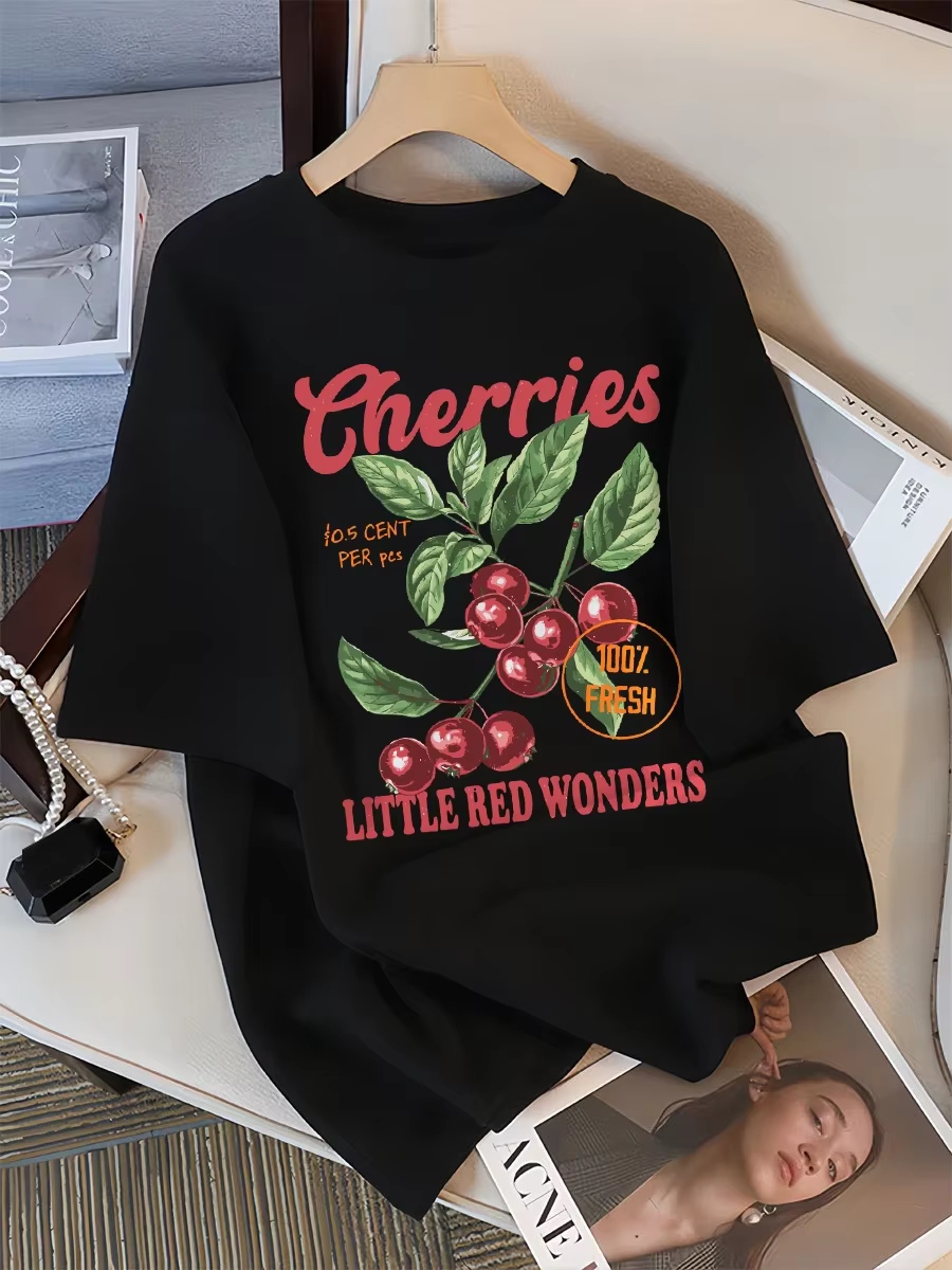 Cerises fraîches petites merveilles rouges conception femmes T-Shirt décontracté t-shirts Hip Hop fe