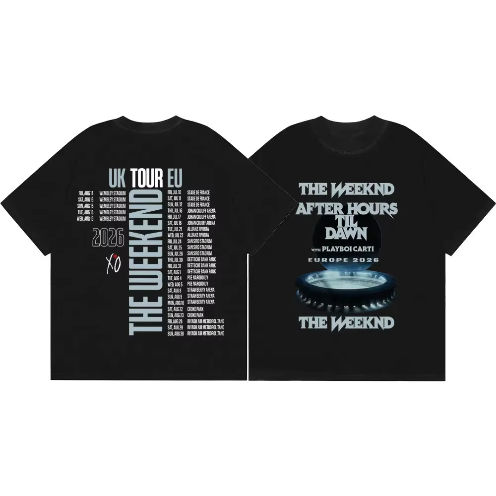 T-shirts The Weeknd After Hours Til Dawn Tour 2026, T-shirts à manches courtes tendance Hip Hop, T-s