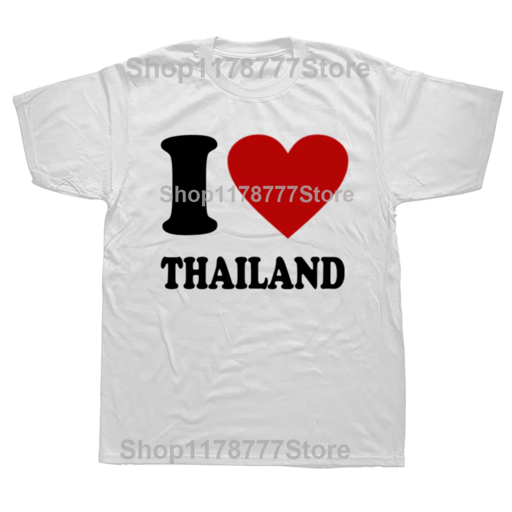 T-shirt en coton à manches courtes pour hommes, Streetwear drôle, I Love Thailand, Vêtements décontr