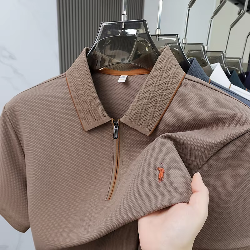 Polo brodé de luxe à manches courtes pour homme, haut à demi-fermeture éclair, nouvelle collection é