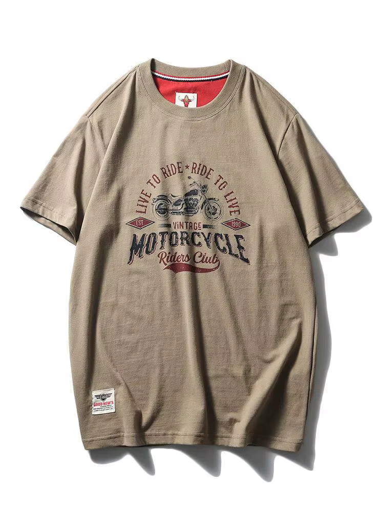 T-shirt à manches courtes pour homme, style rétro Hong Kong, imprimé moto, été, brossé, respirant, d