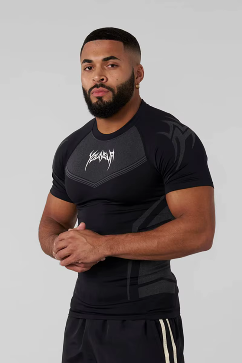 T-shirt de compression à manches courtes pour homme, imprimé tribal, hauts d'entraînement respirants