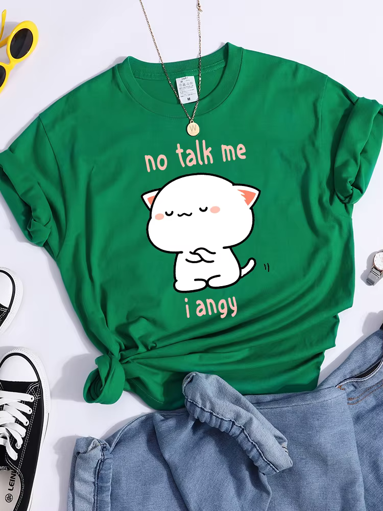 No Talk Me I Angy Arrogant Cat Kawaii T-Shirt femmes mode rue haut court Hip Hop Cool vêtements été 