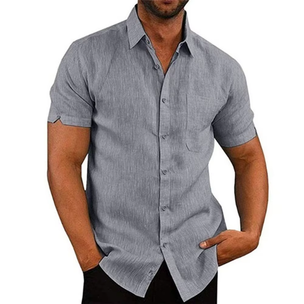 Chemise d'été à col Polo pour hommes, couleur unie, manches courtes, boutons, vêtements pour hommes