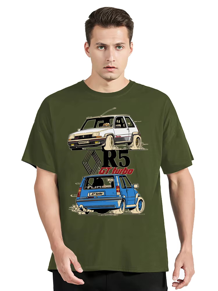 T-shirt en coton à col rond pour homme, vintage, drôle, graphique de voiture de dessin animé, r5 gt 