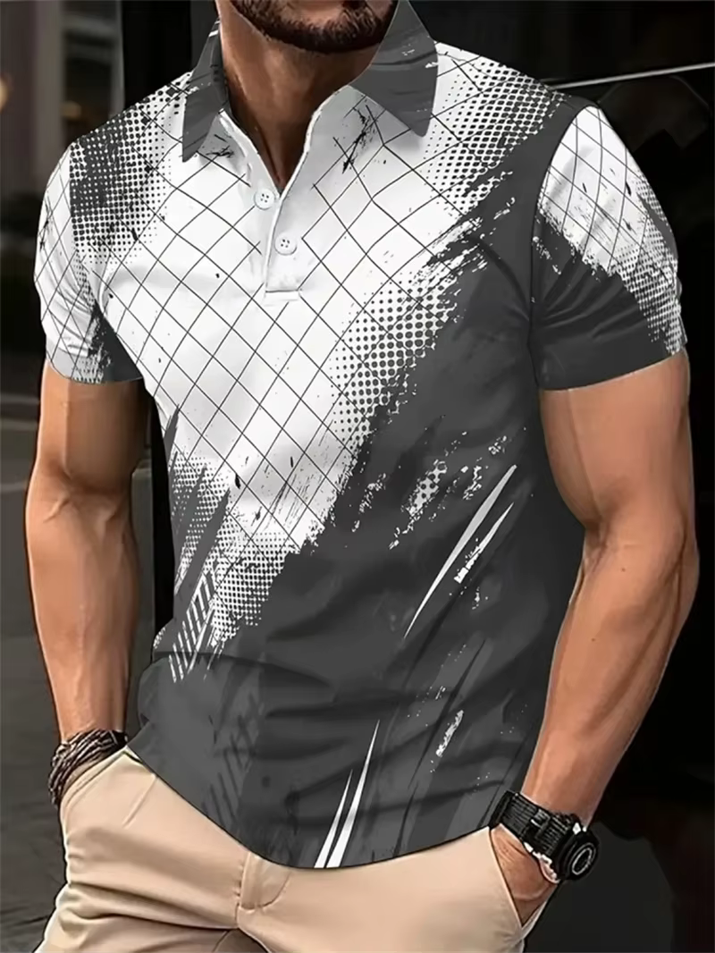 Mode ligne irrégulière motif polos pour hommes Simple tendance été 3D imprimé à manches courtes Polo