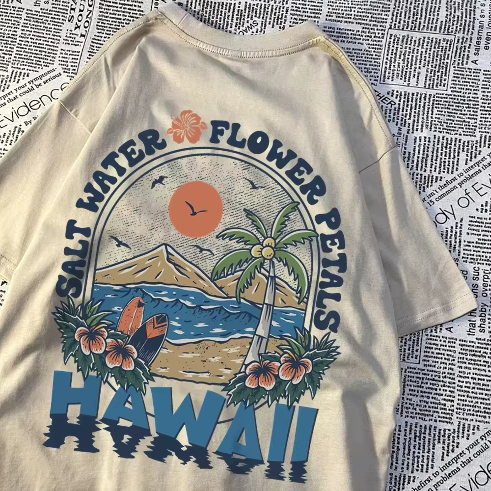 T-shirts décontractés style Harajuku Hawaï pour hommes et femmes, en pur coton, style Hip Hop, à man