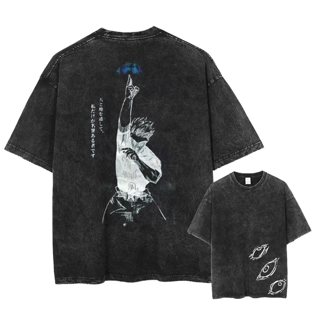 T-shirt Unisexe en Coton Lavé Gojo Satoru Jujutsu Kaisen Été 2026 – Vêtement Streetwear à Manches Co