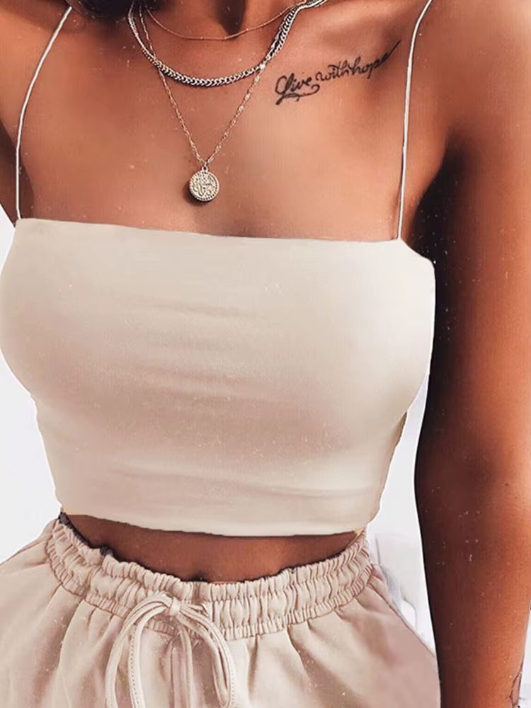 Camisole simple à bretelles spaghetti pour femmes, haut court, haut tubulaire, tambour sexy, fibrcon