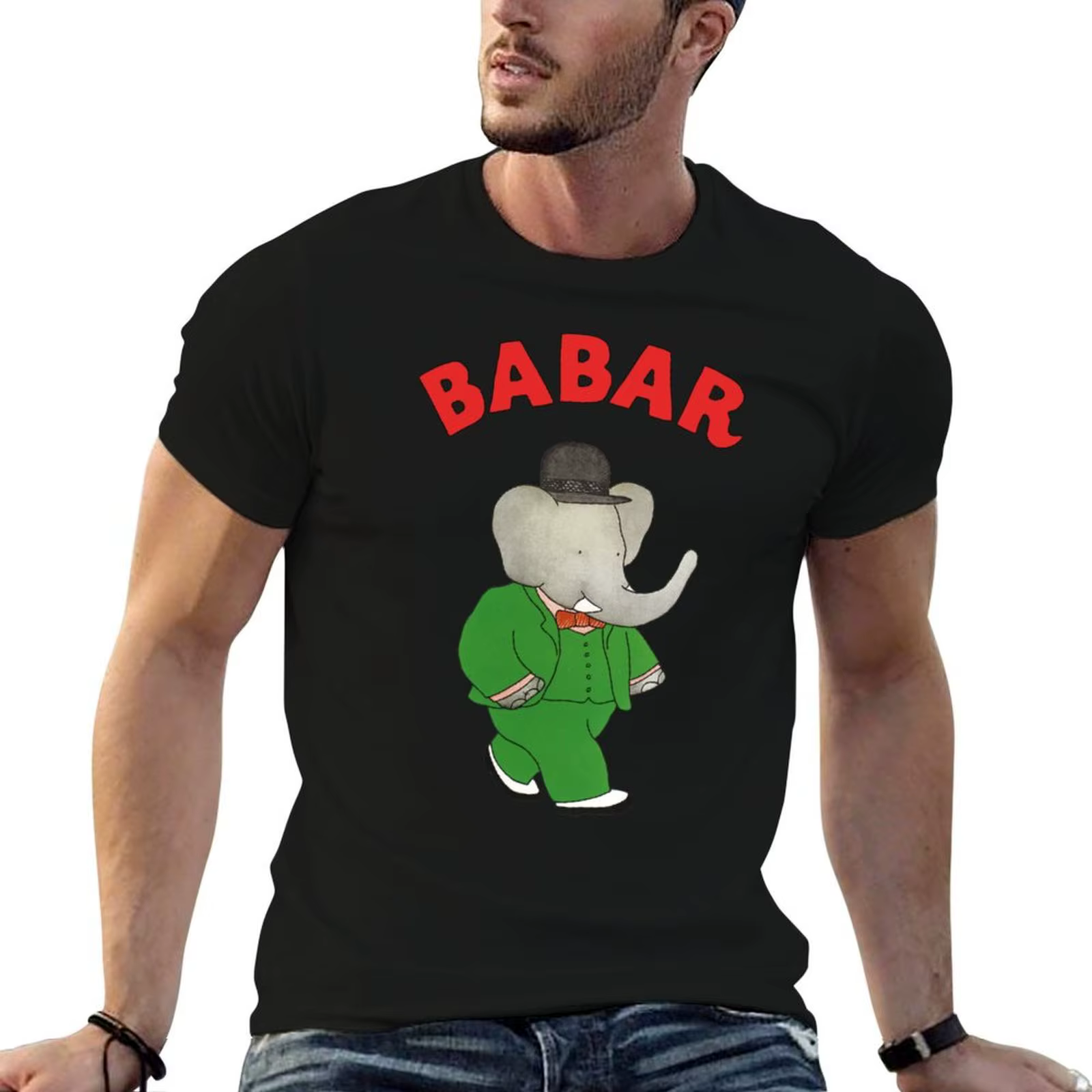 T-shirt Babar l'éléphant pour homme, t-shirts graphiques en coton 100%, t-shirts en coton pour homme