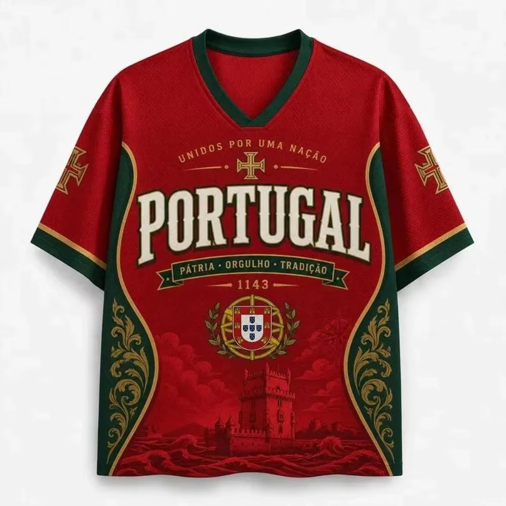 Maillot de football respirant imprimé Portugal 2026 pour hommes et femmes – Idéal pour l'été, décont
