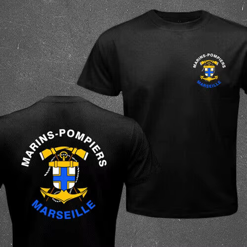 T-shirt Manches Courtes 100% Coton, Décontracté, Bataillon des Marins Pompiers de Marseille Phenyl F