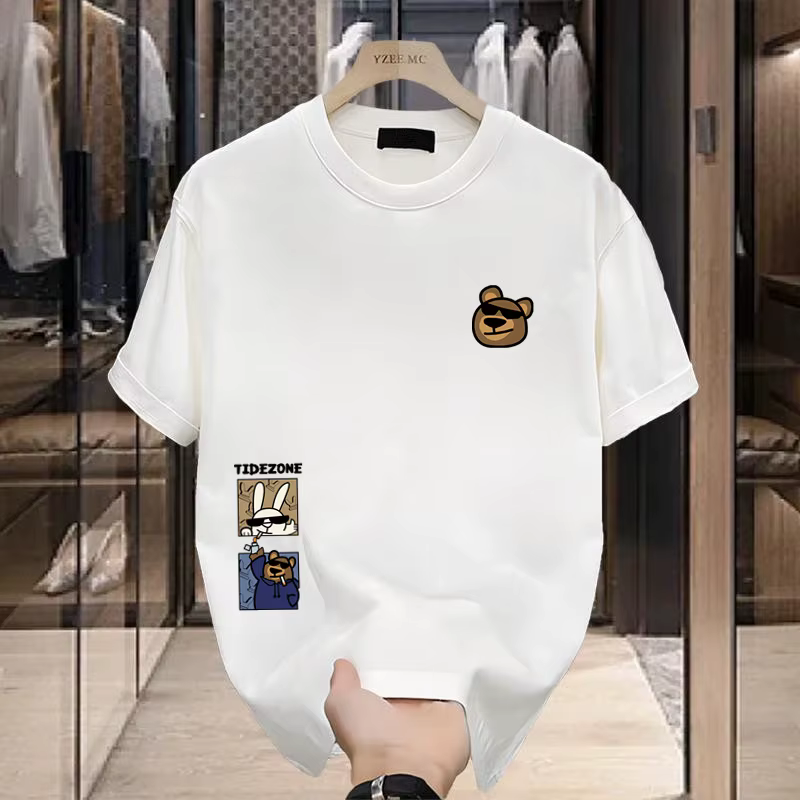 T-shirt élégant pour homme, 100% coton, imprimé ours, décontracté, confortable, polyvalent, coupe am