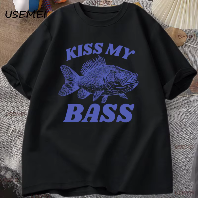 T-shirt de pêche rétro Kiss My Bass T-shirt drôle hommes papa grand-père T-shirt de pêche en plein a
