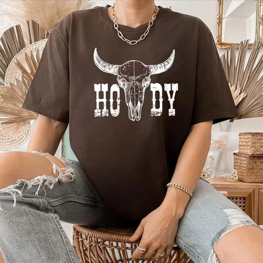 Chemise rétro Howdy T-Shirt crâne de vache Howdy chemises de Cowgirl musique de campagne Cowboy t-sh