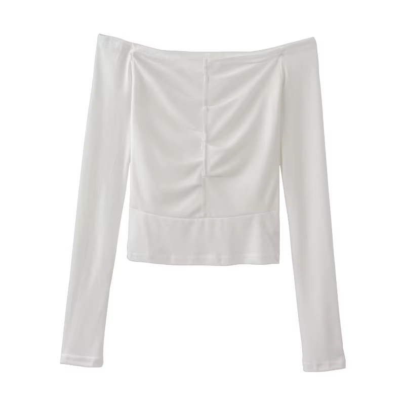 T-shirt à manches longues pour femmes, asymétrique épaule dénudée, Chic, clavicule, chemise à bascul