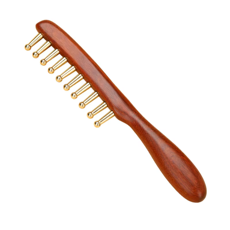Peigne de massage des méridiens en cuivre et bois, outil de relaxation du cuir chevelu pour la théra