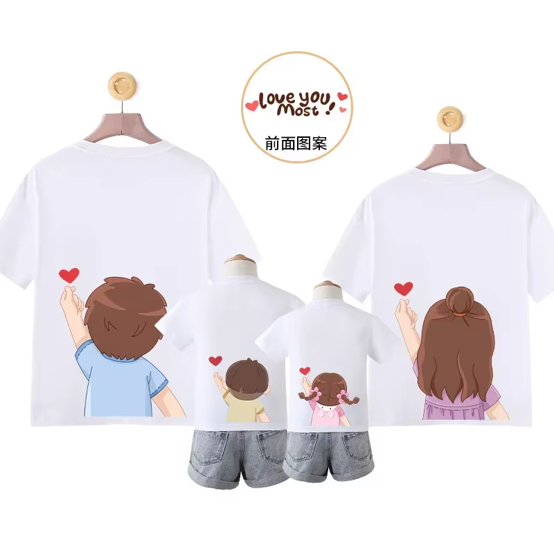 T-shirt en coton imprimé dessin animé pour mère et fille, vêtements assortis pour la famille, tenues