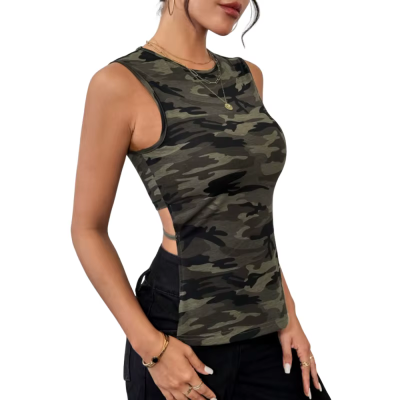 Débardeur sans manches décontracté d'été pour femmes, motif de Camouflage, gilet avant plus long et 
