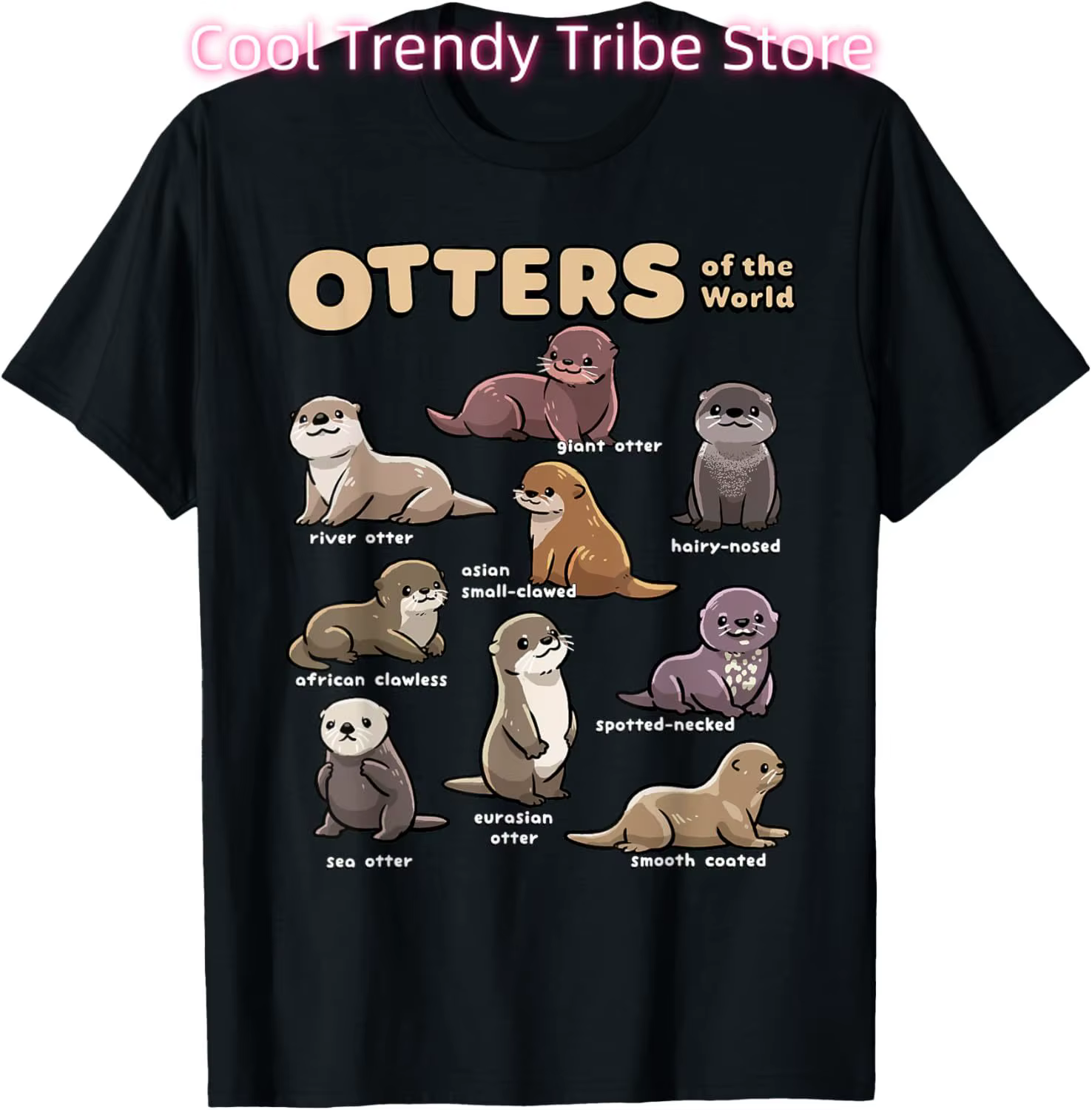 T-shirt éducatif pour amoureux de la loutre, animaux de mer du monde, Chibi, loutre