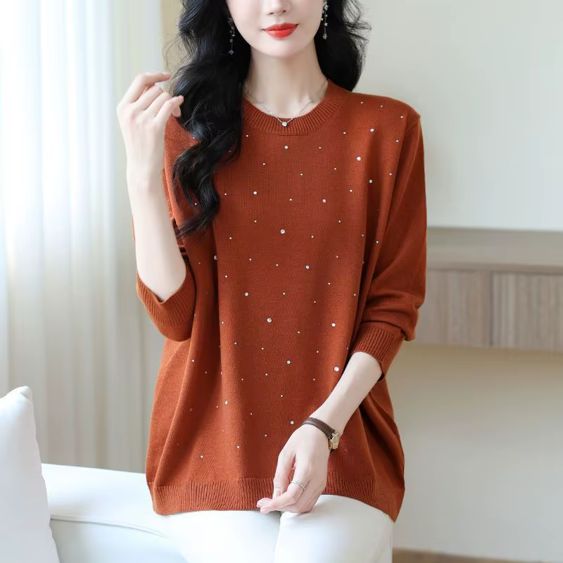 Pull à col rond pour femmes, haut ample, chemise de Base d'âge moyen, repassage, automne et hiver, n