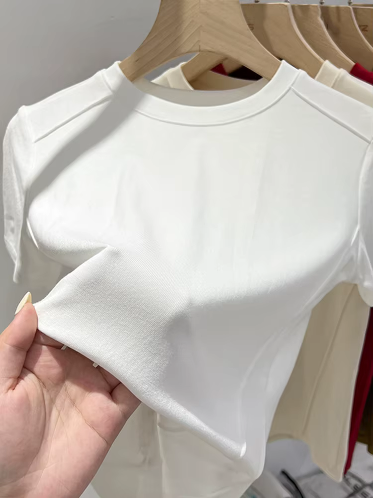 T-shirt blanc d'été AOSSVIAO 2026 en coton pour femme, à manches courtes, style étudiant, polyvalent
