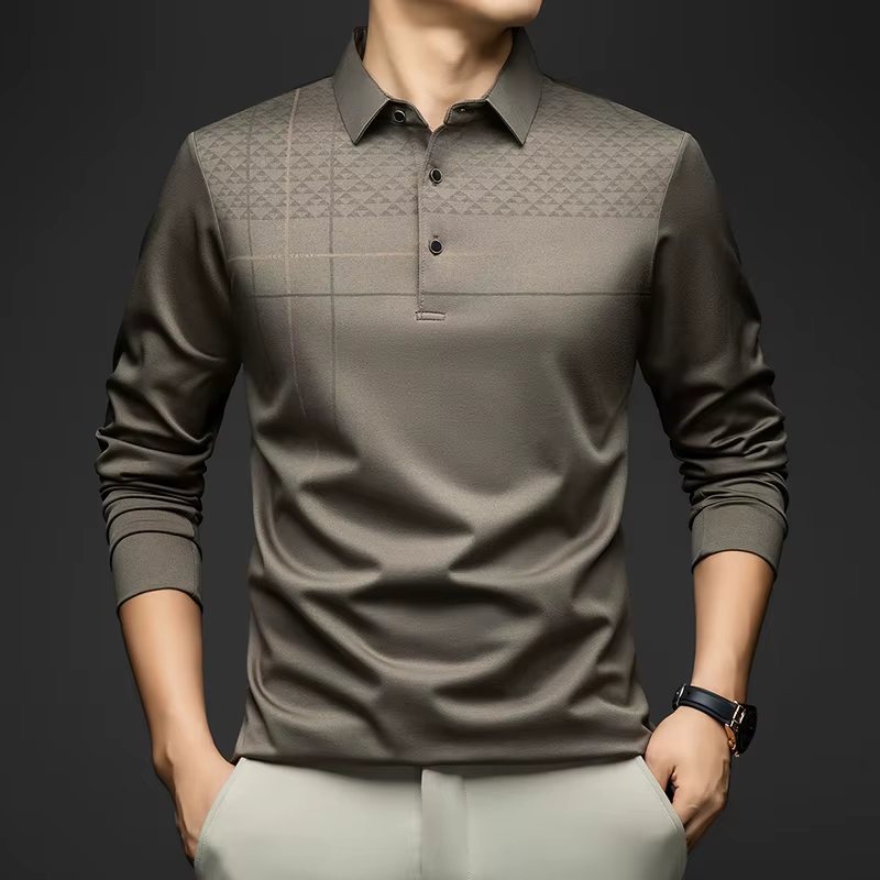 BROWON marque de luxe élégant formel Polo t-shirts hommes conception graphique à manches longues col