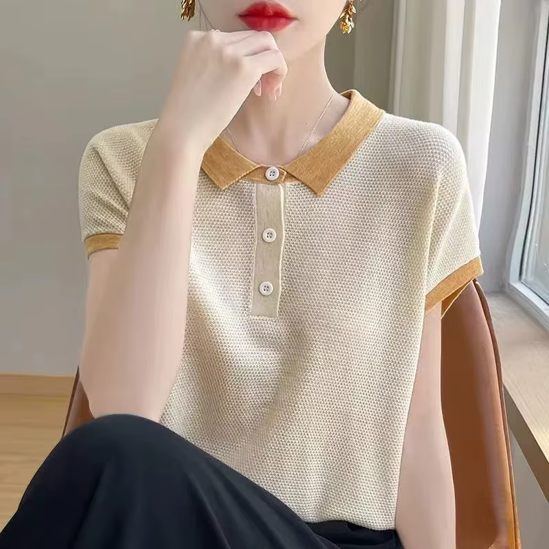 T-shirt femme 2025 été mode réduction de l'âge dame T-shirt tempérament Version coréenne col POLO da