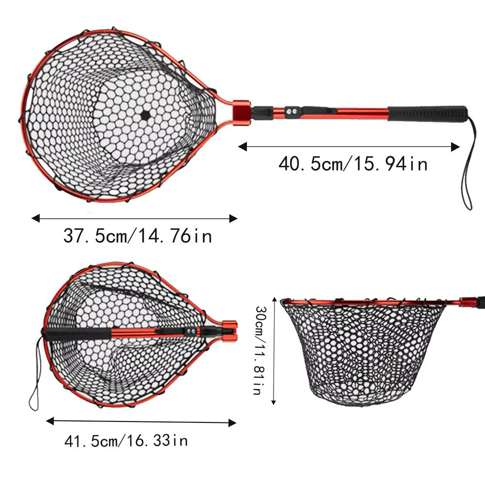 Epuisette de pêche télescopique avec poignée, filet pliant portable en silicone, filet à main pour p
